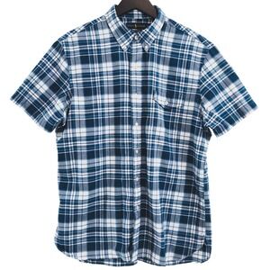 Ralph Lauren Indigo Oxford Plaid Shirt Mens Large Blue White Short Sleeve